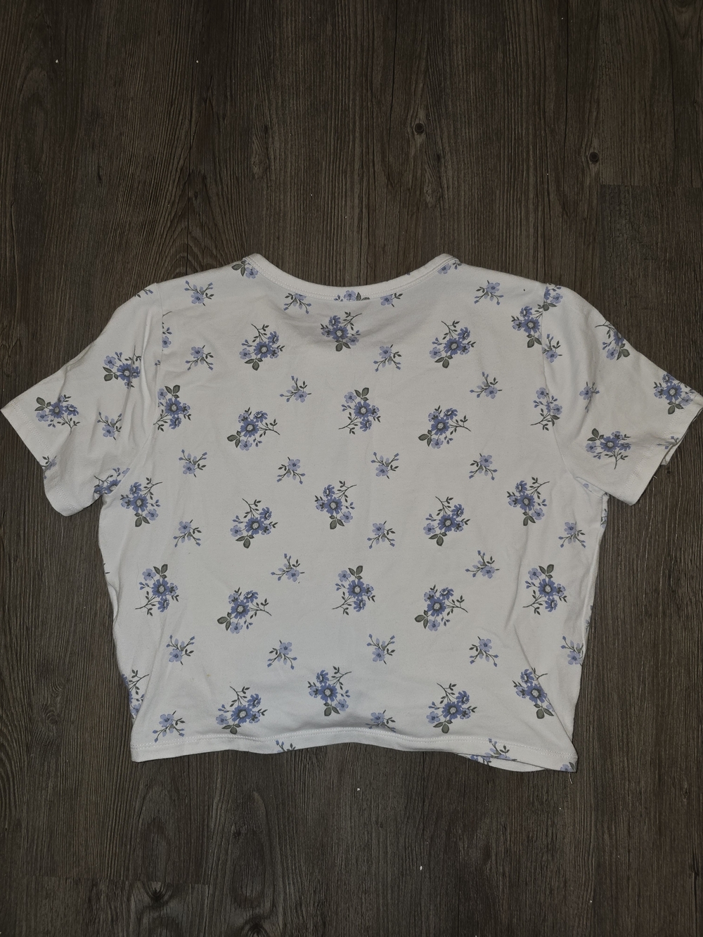 Hollister White Crop Tee with Blue Floral Print